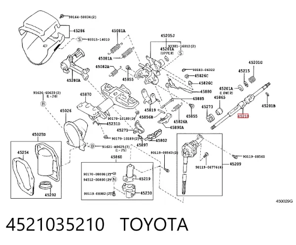 Eje superior de la columna de dirección 4521035210 Toyota