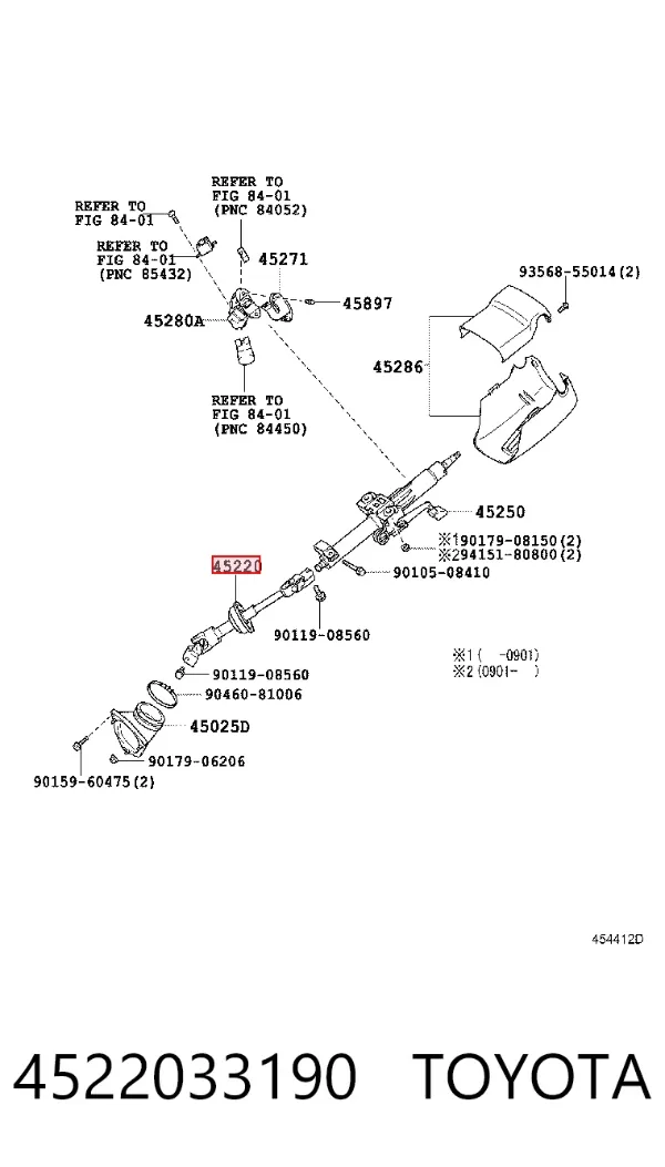Eje inferior de la columna de dirección 4522033190 Toyota