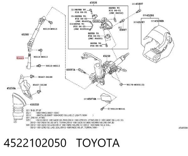 Acoplamiento del cardán de dirección 4522102050 Toyota