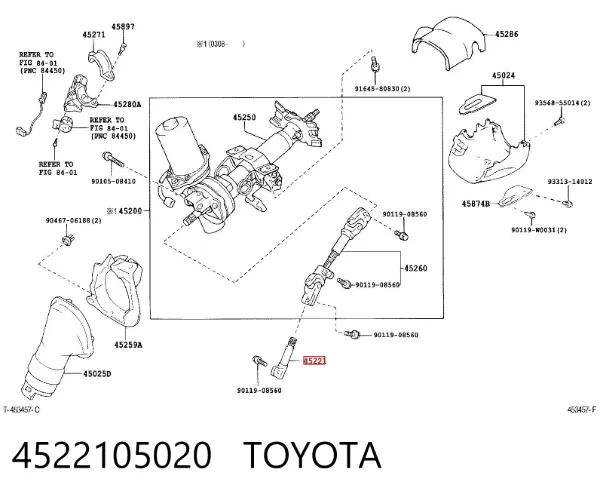 Eje inferior de la columna de dirección 4522105020 Toyota