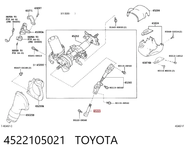 Eje inferior de la columna de dirección 4522105021 Toyota