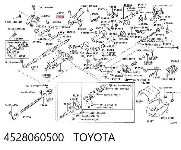 Carcasa del cilindro de encendido 4528060500 Toyota