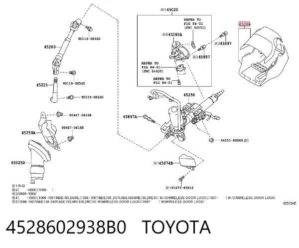 Cubierta de la columna de dirección 4528602938B0 Toyota