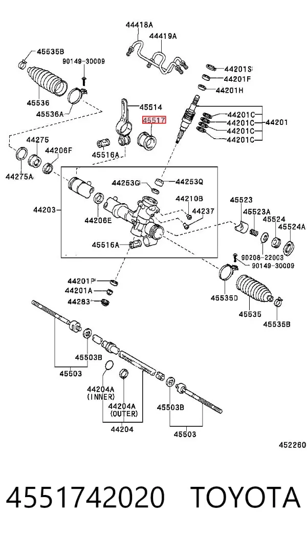 Buje de fijación de la cremallera de dirección 4551742020 Toyota