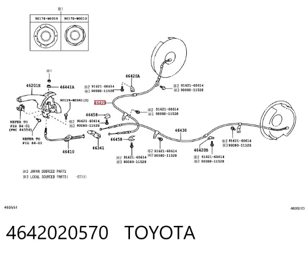 Cable de freno de mano trasero derecho 4642020570 Toyota