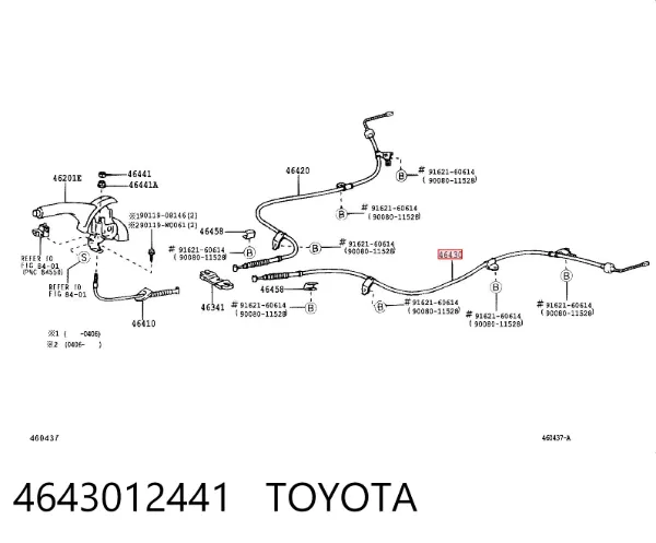Cable de freno de mano trasero izquierdo 4643012441 Toyota