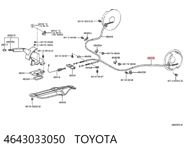 Cable de freno de mano trasero izquierdo 4643033050 Toyota