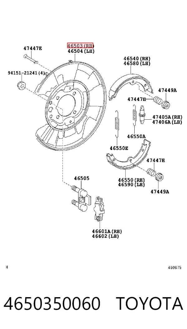 Disco de soporte del tambor de freno trasero derecho 4650350060 Toyota