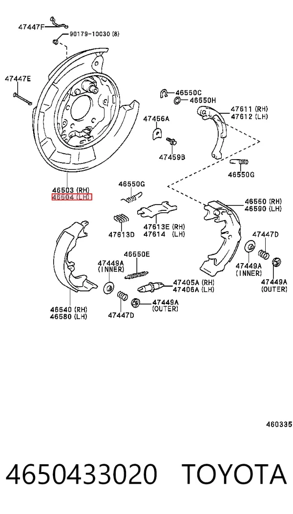 Disco de soporte del tambor de freno trasero izquierdo 4650433020 Toyota