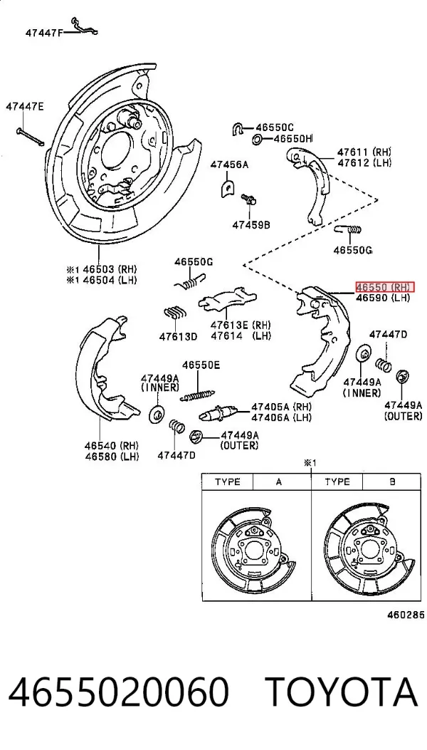 Zapatas de freno de mano 4655020060 Toyota