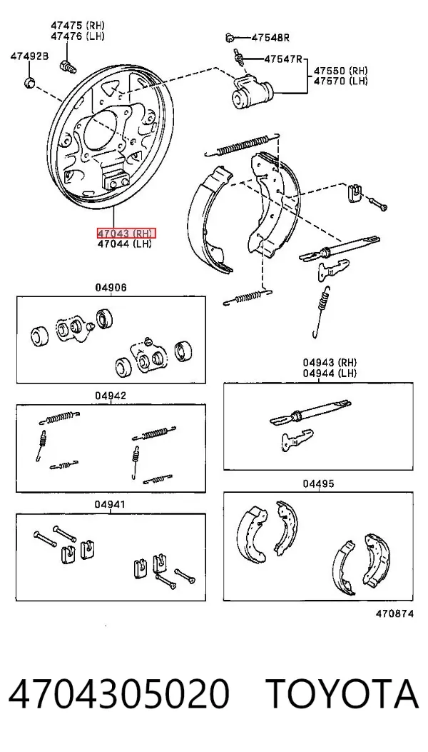 Disco de soporte del tambor de freno trasero derecho 4704305020 Toyota