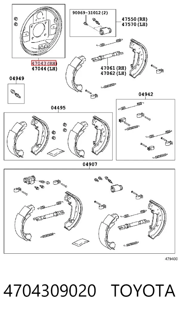 Disco de soporte del tambor de freno trasero derecho 4704309020 Toyota