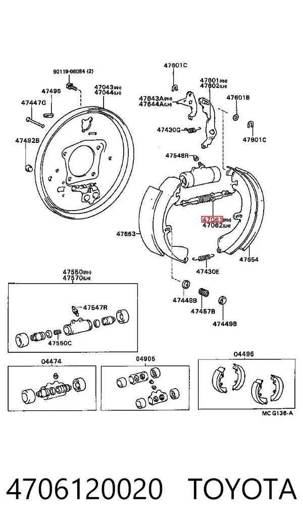 Tensor de tambor de freno 4706120020 Toyota