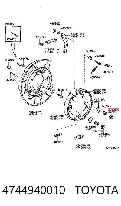 Juego de reparación del freno de estacionamiento TOYOTA 4744940010