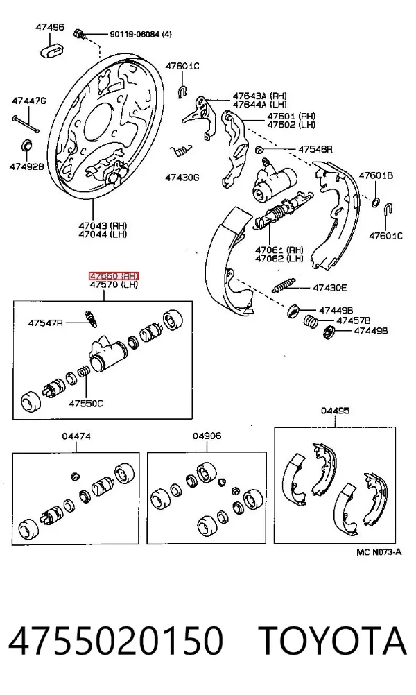 Cilindro de freno de rueda trasera 4755020150 Toyota