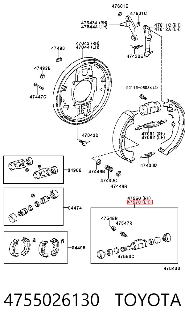 Cilindro de freno de rueda trasera 4755026130 Toyota