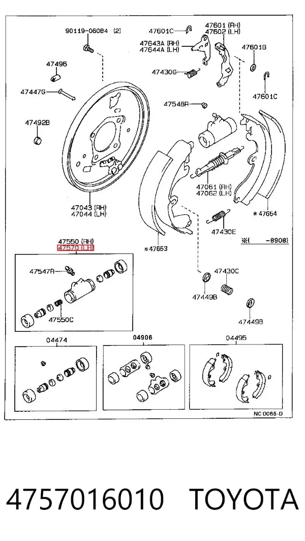 Cilindro de freno de rueda trasera 4757016010 Toyota