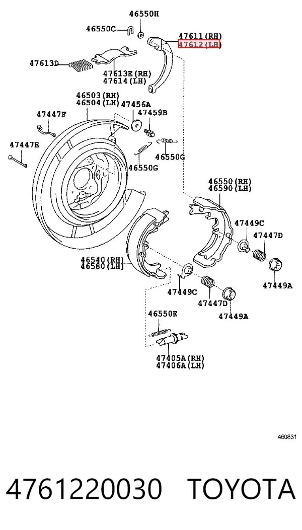 Kit reparación del freno de mano 4761220030 Toyota