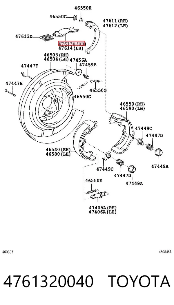 Tensor de tambor de freno 4761320040 Toyota