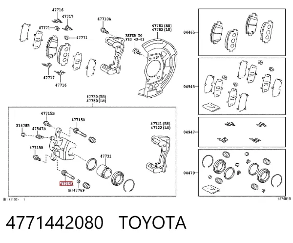 Pasador guía superior de la pinza de freno delantera 4771442080 Toyota