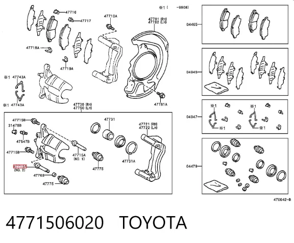 Pasador guía inferior de la pinza de freno delantera 4771506020 Toyota