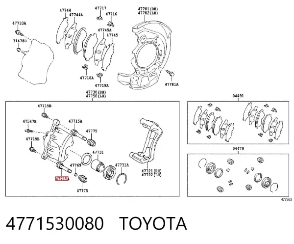 Pasador guía de la pinza de freno trasera 4771530080 Toyota
