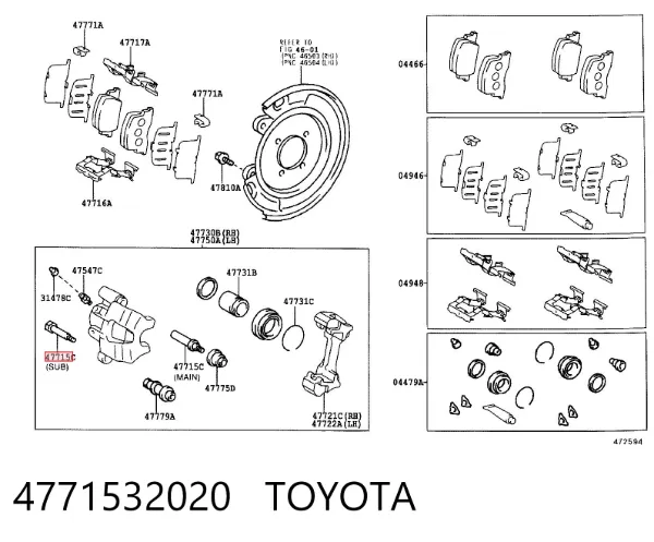 Pasador guía inferior de la pinza de freno trasera 4771532020 Toyota
