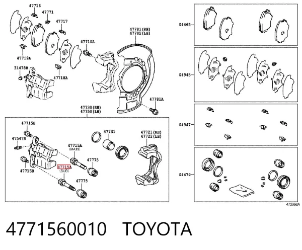 Pasador guía superior de la pinza de freno trasera 4771560010 Toyota