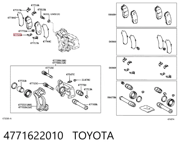 Juego de reparación de pastillas de freno 4771622010 Toyota