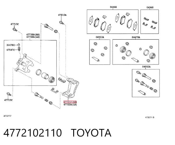 Soporte de la pinza de freno trasera 4772102110 Toyota