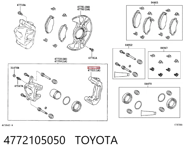 Soporte de la pinza de freno delantera 4772105050 Toyota