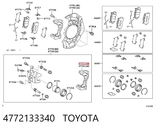 Soporte de la pinza de freno delantera 4772133340 Toyota