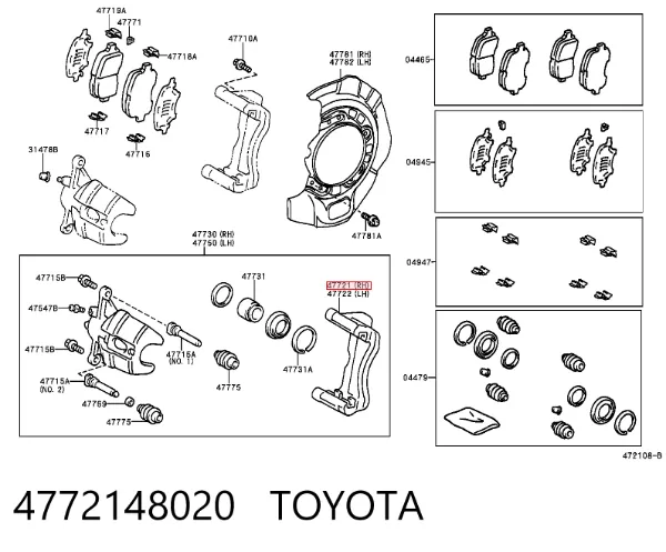 Soporte de la pinza de freno delantera 4772148020 Toyota