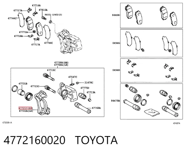 Soporte de la pinza de freno trasera 4772160020 Toyota