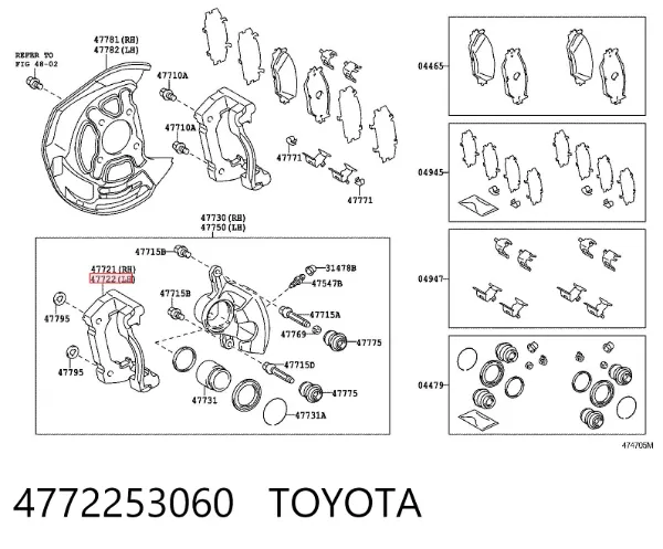 Soporte de la pinza de freno delantera 4772253060 Toyota