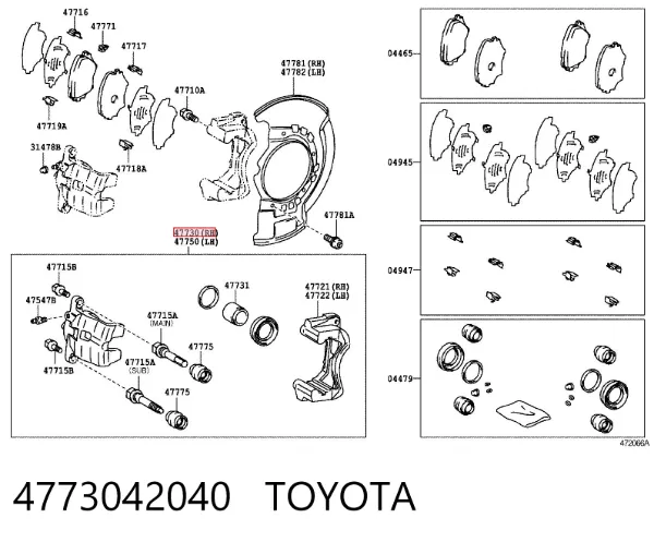 Pinza de freno delantera derecha 4773042040 Toyota