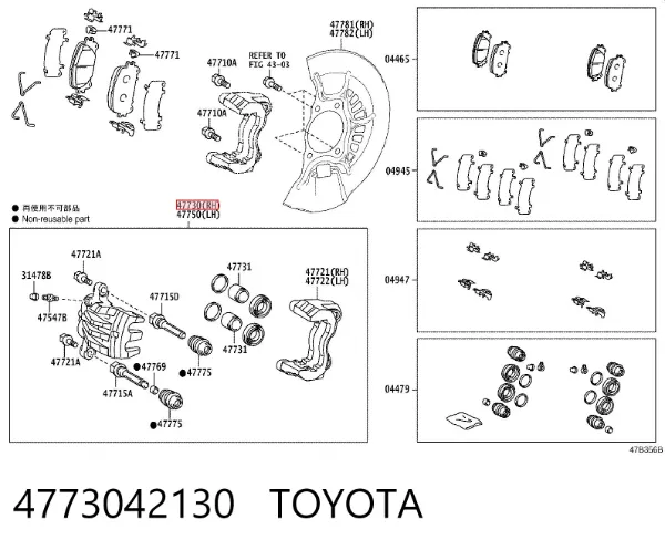 Pinza de freno delantera derecha 4773042130 Toyota