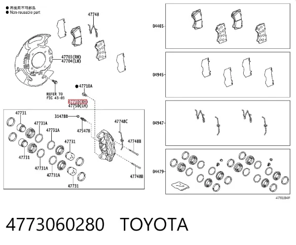 Pinza de freno delantera derecha 4773060280 Toyota