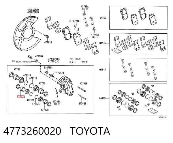 Émbolo de la pinza de freno delantera 4773260020 Toyota