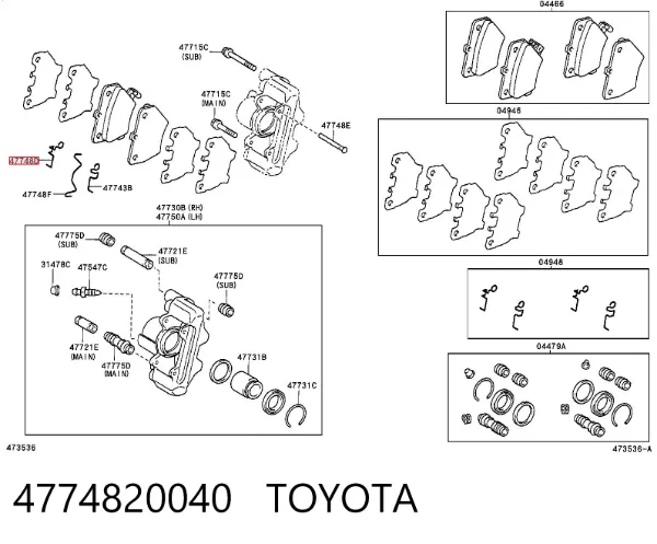 Guía de la pinza de freno delantera 4774820040 Toyota