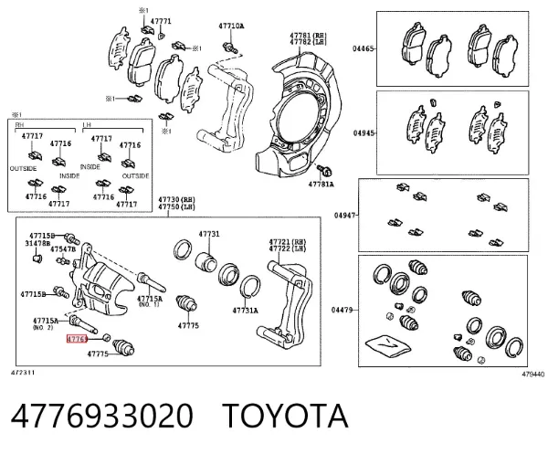 Buje de guía de la pinza delantera 4776933020 Toyota