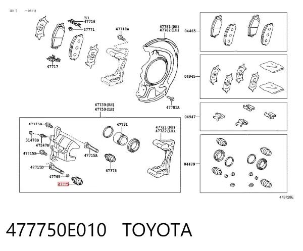 Fuelle de guía de pinza de freno delantero 477750E010 Toyota
