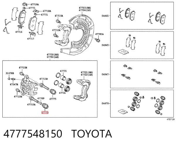 Fuelle de guía de pinza de freno delantero 4777548150 Toyota