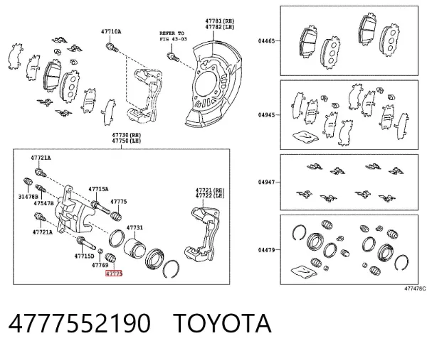 Fuelle de guía de pinza de freno delantero 4777552190 Toyota