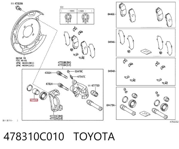 Émbolo de la pinza de freno delantera 478310C010 Toyota