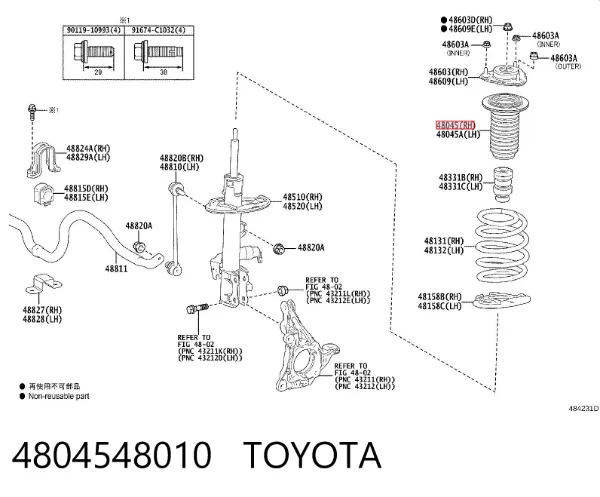 Copa de soporte del muelle delantero 4804548010 Toyota