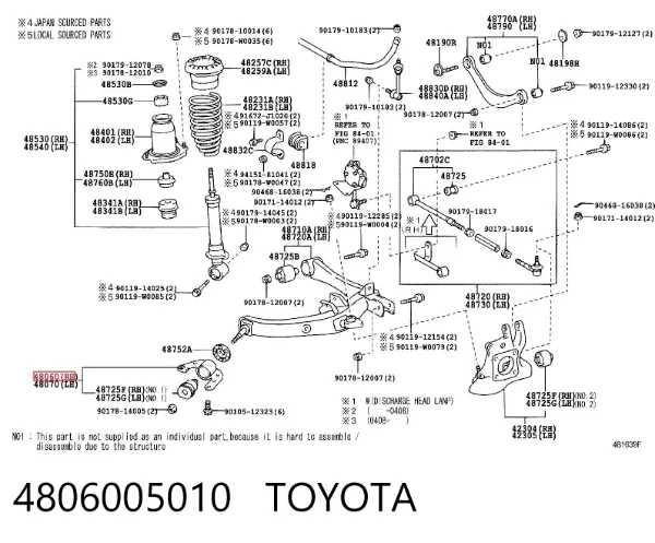 Buje del brazo inferior trasero 4806005010 Toyota