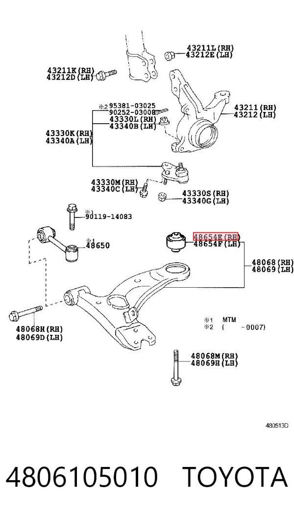 Silentblock del brazo de suspensión 4806105010 Toyota