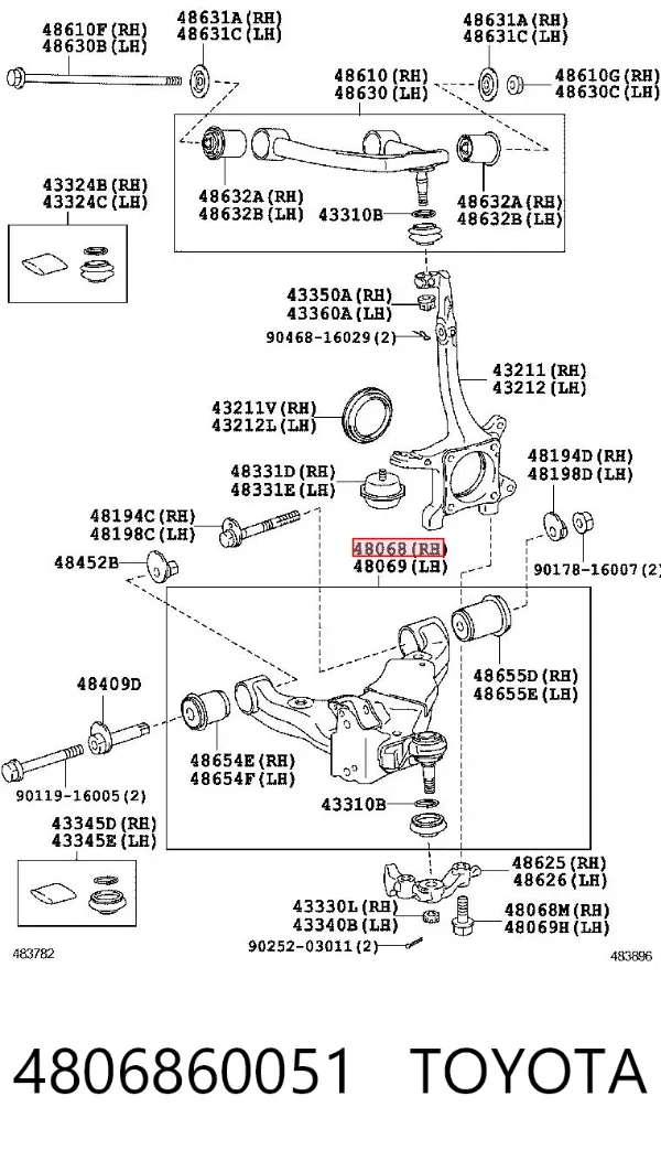 Brazo inferior derecho de la suspensión delantera 4806860051 Toyota