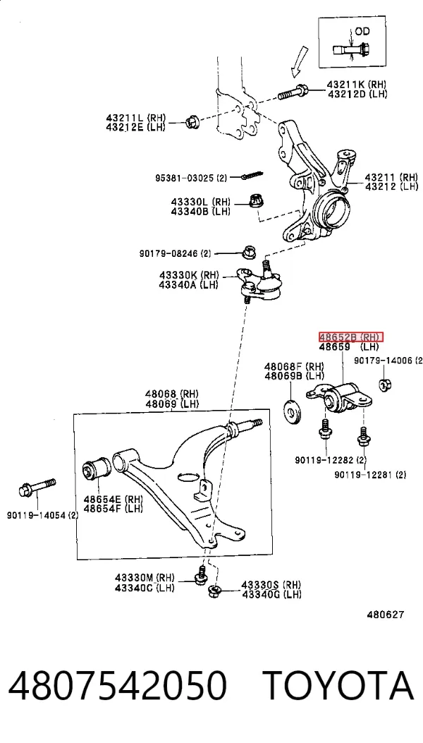 Silentblock del brazo de suspensión 4807542050 Toyota